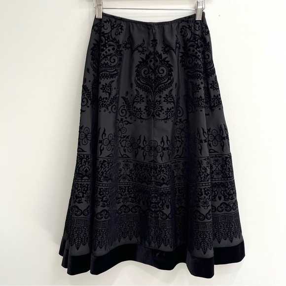 Y2K Vintage MSK Full Velvet Flocked Swing Skirt Black Floral Geometric Patterns - Picture 4 of 9